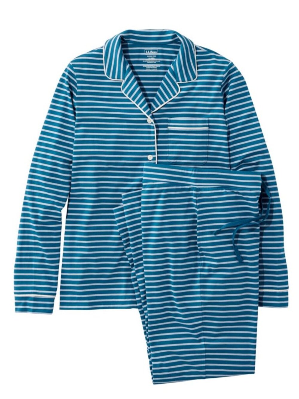 L.L. Bean Women's Super-Soft Shrink-Free Button Front Pajama Set, Stripe Sz XS